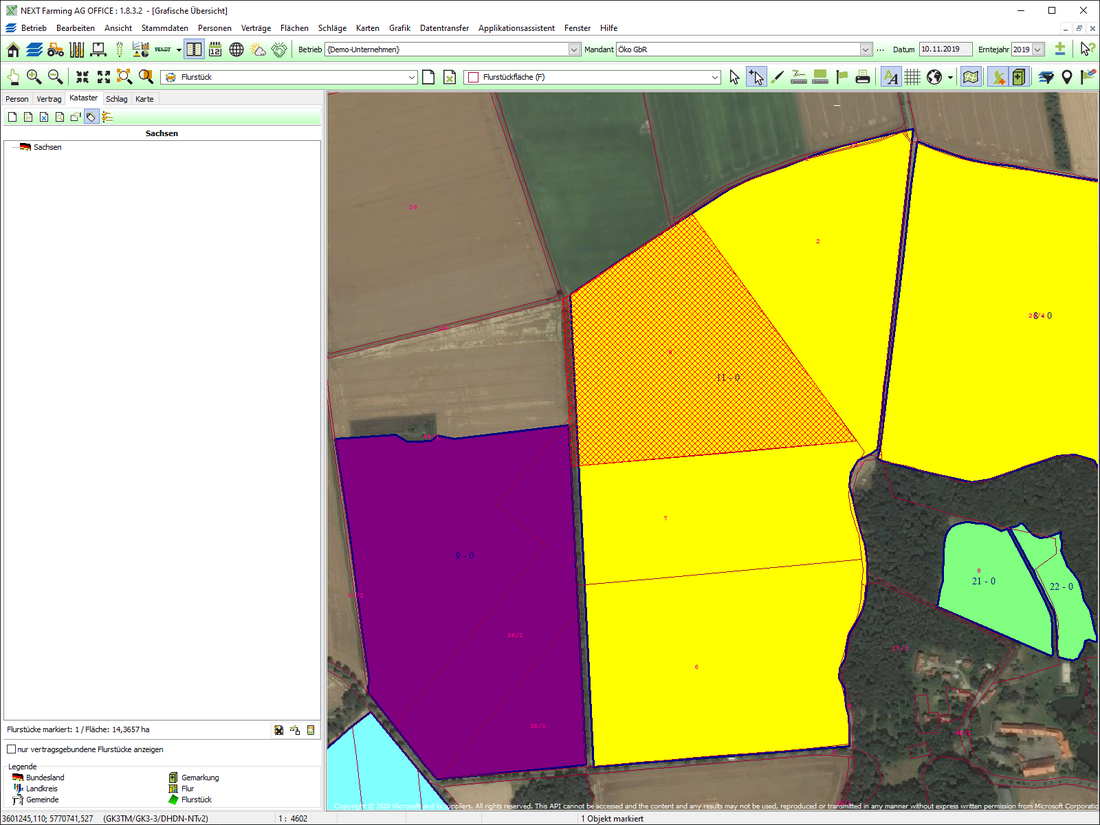 Screenshot des Moduls ALKIS Kataster der NEXT Farming Software AG Office.